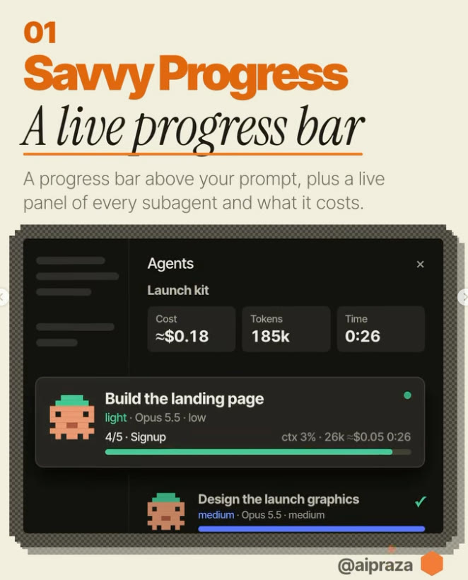Savvy Progress: a live progress bar and agents panel in Claude Code